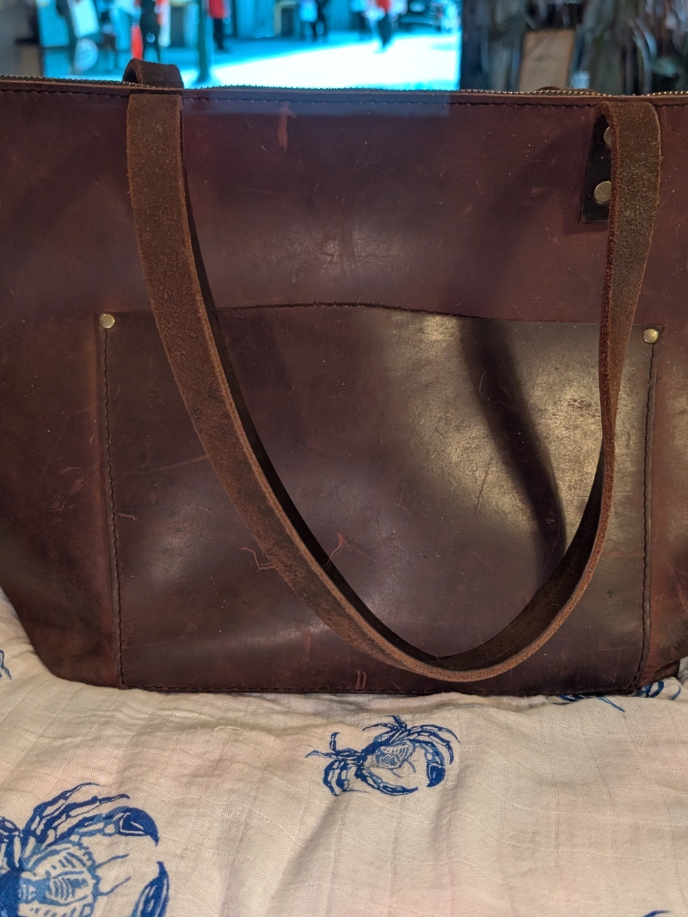 Portland Leather Goods MERLOT Large Classic Tote Bag Purse Shoulder Bag Brown